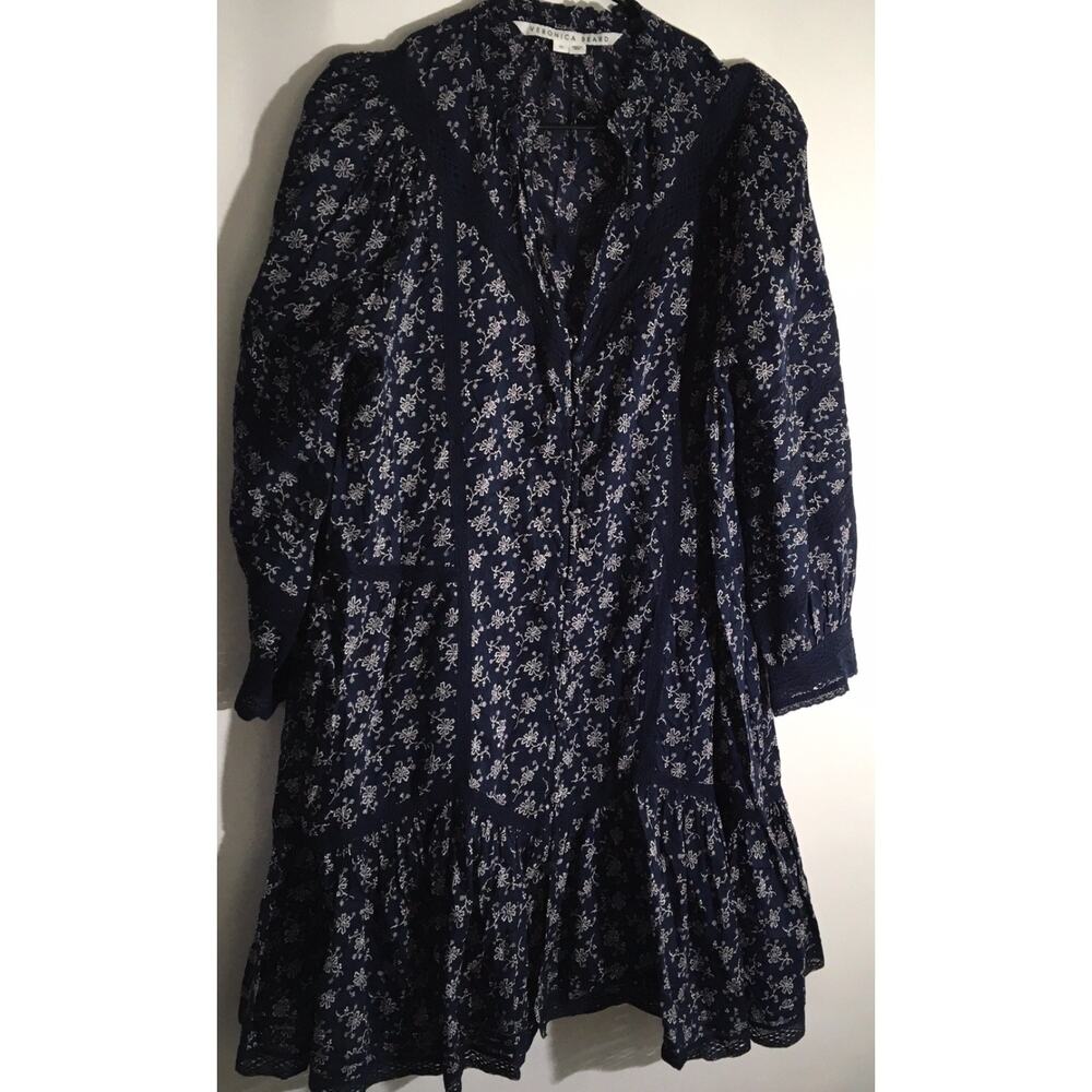 Veronica Beard Nayari Marine Blue White Floral Voile Midi Dress Women's Size 10